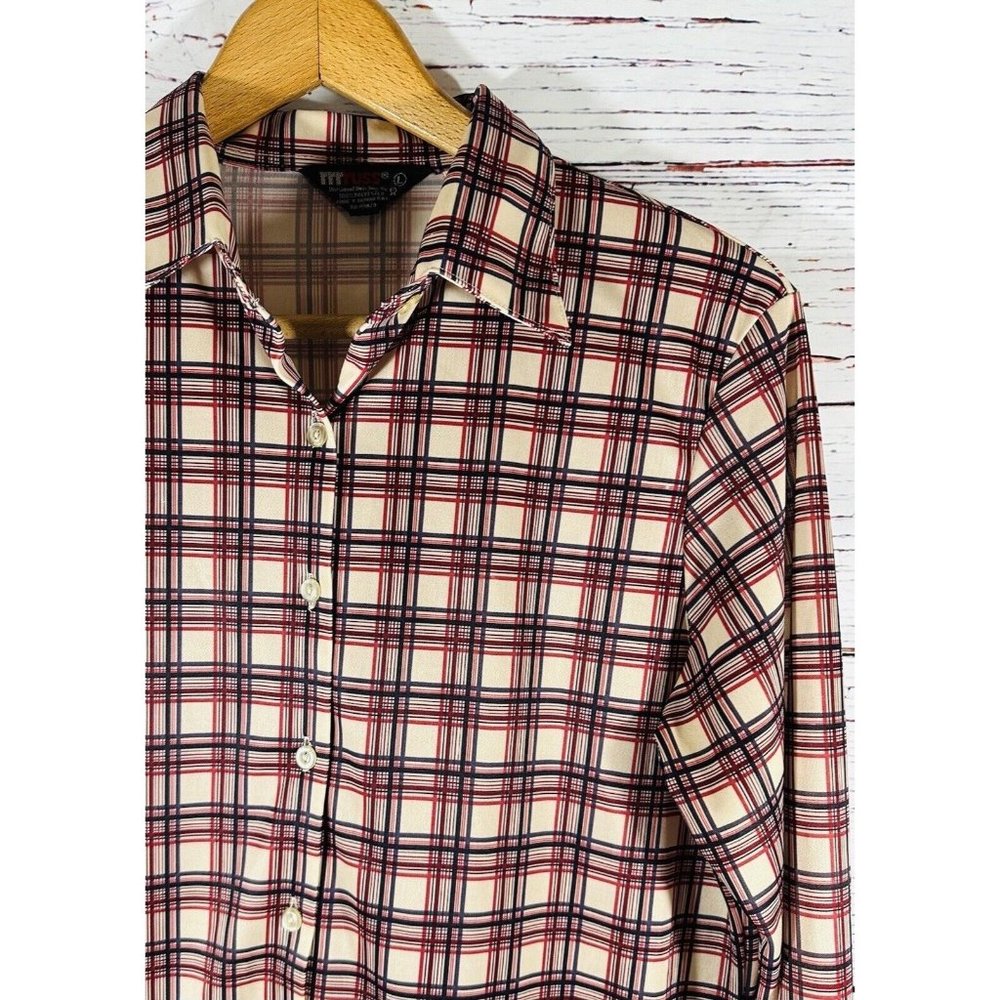 Vintage Polyester Button Front Collared Shirt Lar… - image 3